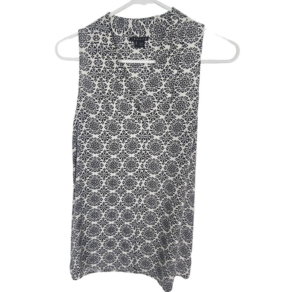 Theory Womens Silk Floral Geometric Top Sz S Classic Designer Quiet Luxury Corp